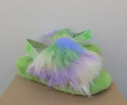 UGG APPLE FLUFF YEAH TIE DYE SHEEPSKIN SLIPPER SANDALS, WOMEN US 10/ EUR 41 ~NIB