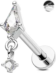 [Jewseen] 925 Sterling Silver Cartilage Earring 16G Dangle CZ Conch Piercing Internally Threaded Helix Tragus Studs Lip Nose Piercing for Women Men