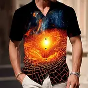 Men's Optical Illusion Galactic Black Hole Shirt Summer Shirt Button Up Shirt Short Sleeve Fashion Casual Holiday Streetwear Summer Spring Turndown 3D Print Co