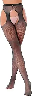 [Riismen] Women's Hollow Out Fishnet Thigh High Stockings Sheer Mesh See Through Crotchless Pantyhose Tights