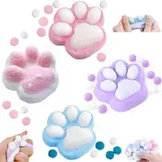 GGUFAY Pack of 4 Squishy Toy in the Shape of a Cat Paw Squishy for Stress Relief, Sensory Silicone, Anti-Stress, Cat Paw Toy Made of Soft Fur for Children and Adults