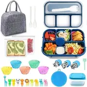Bento Lunch Box, 1300ml 16 Pcs Bento Box Adult Lunch Box,4 Compartment Bento Box Lunch Box Containers, Leak-Proof,Microwave/Dishwasher/Freezer Safe (Blue)
