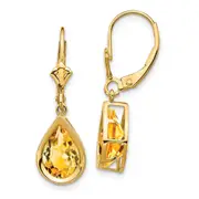 14k Yellow Gold 10x7mm Pear Citrine Leverback Earrings