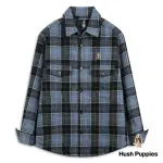 【HUSH PUPPIES】男裝 外套 漁夫帽狗寬鬆鋪棉格紋毛呢外套(藍格紋 / 34117501)