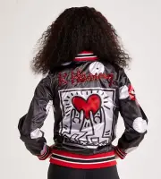 Keith Haring Members Only Jacket Medium Windbreaker Polka Dot Hearts Sequin