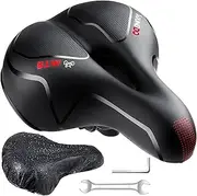 YOUNGDO Bike Seat - Comfortable Gel Foam Padded Leather Bicycle Seat, Wide Bike Saddle Cushion for Women and Men, Universal Fit, Shock Absorbing, Including Mounting Wrench, Allen Key, Waterproof Cover