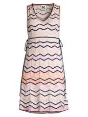 New MISSONI V Neck Chevron Zig Zag Knit Multicolor Sleeveless Dress Size 42 $870