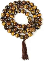 Ganesha Arts Tiger Eye Certified Mala Natural Crystal Stone 12 mm Round Beads Mala, 0, Wood, No Gemstone, 0, Wood, No Gemstone, 0, Wood, No Gemstone
