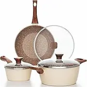 Innerwell Pots and Pans Set Nonstick, 6 Piece Kitchen Nonstick Cookware Sets with Bakelite Handles, Non-Toxic Non Stick Cooking Set, Induction Compatible(PFOS, PFOA Free) Gold Granite