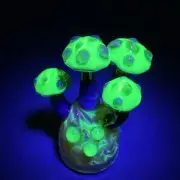 Handblown Art Glass UV Reactive Mushroom Sculpture Paperweight Borosilicate