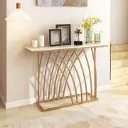 Costway120cm Gold Console Table with White Faux Marble Tabletop
