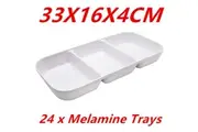 24PK WHITE MELAMINE SERVING PLATTER 3 SECTION CONDIMENT CATERING TRAY 33X16X4CM