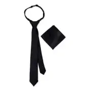 2Pcs Wonder Nation Necktie & Pocket Square Set Boys One Size Black 100%Polyester
