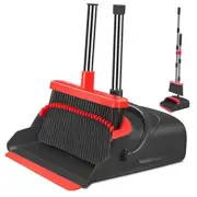 Upgrade Broom and Dustpan Set, Broom with Dustpan Combo Set, Large Black&red