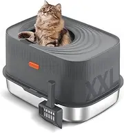 Bartuke Stainless Steel Litter Box with Lid – Large Enclosed Metal Cat Litter Box Durable Steel Litter Box with Top Entry, Odor-Proof & Scratch-Resistant Design Easy-Clean(Dark Grey)