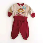 Vtg Outfit Girls 3 Cotton Blend Fleecy Top Pants Applique Patchwork 3D Dolls