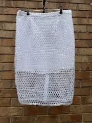 Witchery Womens Lace Midi Pencil Skirt White Size 14 RRP $99.95