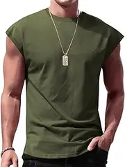 [Generic] Men's Sleeveless Tank Top - Loose Fit Casual Muscle Shirt, Lightweight Summer Vest, Breathable Solid Color Gym Wear, Army Green, XX-Large