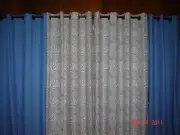 Cotton Canvas Blue Grommet Top Window Panel Curtain Drape 84" L