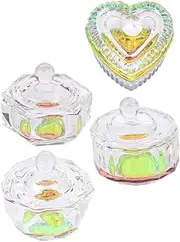 Mikinona Glass Manicure Powder Bowl Set 4pc Crystal Nail Liquid Cup Mix Acrylics Powders Nail Art Tool