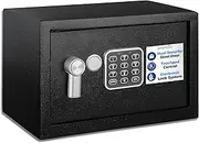 Electronic Safe Box | Heavy-Duty 13.8’’ x 9.8’’ Small Lockbox | Digital Keypad Code & 2 Key Override | Compact Money Safe for Cash, Jewelry, Valuables | Wall & Floor Mountable Storage