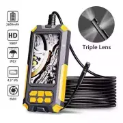 Triple Lens Borescope Inspection Camera 4.5" Screen Waterproof Endoscope & Light