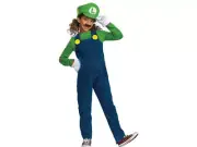 Kids Elevated Mario Bros Luigi Costume Medium 7-8 Halloween Video Game Cosplay