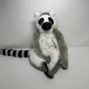 Wild Republic Lemur Ring Tailed Cat Plush Gray Black White Soft 10” Sitting