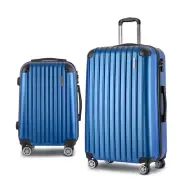 Wanderlite 2pc Luggage Trolley Travel Set Suitcase Carry-On TSA Hard Case Blue