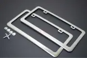 2 pcs High End Stainless Steel Mirror Chrome License Plate Frame+Free Cap