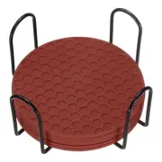 6 Pcs Silicone Coasters with Holder, 4 Inch Round Coaster for Drink, Brown