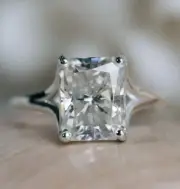 3 CT Radiant Cut Moissanite Split Shank Engagement Ring for Women 14K White Gold
