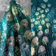 50*130cm Shiny Peacock Sequin Fabric for Bridal Gown Wedding Dress Costume DIY