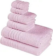 [Luscinia] Luxurious 550 g/m² | 100% Cotton Terry Towels | Set of 6 | 2 Bath Towels (140 x 70 cm), 2 Hand Towels (40 x 70 cm), 2 Guest Towels (30 x 30 cm) | Oeko-Tex® 100 | Hanging Loop (Rose)