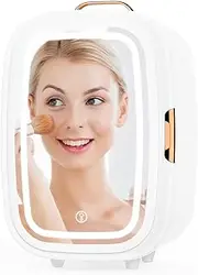YOPOWER Mini Skincare Fridge with Dimmable LED Light Mirror, 8L Portable Makeup Fridge Cooler and Warmer for Bedroom, Car, Office,White (15L)