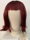 Short Bob Hair Wigs 12" Straight with Flat Bangs Synthetic Wig ~ Wine Red