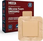Silicone Foam Dressing w/Adhesive Border 4"x4" (Pack of 10) Waterproof Silicone Bandages for Wounds, Highly-Absorbent Wound Dressing Bandage Care for Bed Sore Bandages, Pressure Sores, Ulcers