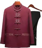 [Generic] Men Traditional Chinese Kung Fu Clothing Tang Suit Jacket Uniform Martial Arts Coats and Pants,Stand-Up Collar Top Chinese Button,Spring and Autumn