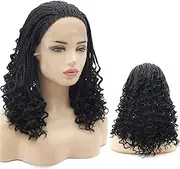 Wigs Hair Wig Box Braided with Curly Ends 13x3 Lace Front Wigs Compatible with Black Women, Natural Black Long Synthetic Crochet Cornrow Braided Wig, Heat Resistant Braids Wig Compatible with Dai