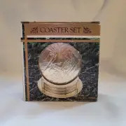 Retro Mallard Duck Coasters 6 Set with Holder GoldTone Metal Barware NOS w/ Box