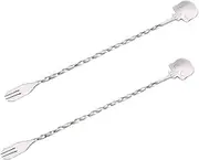 Ciieeo Set of 2 Creative Drink Stirrers Stainless Steel Spoon Fork for Bartender Mixing