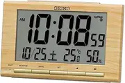 [SEIKO] SQ799B Alarm Clock, Radio Wave, Digital Calendar, Light Brown Wood Grain 3.6 x 5.8 x 1.8 inches (91 x 148 x 47 mm)