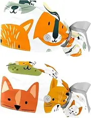 [YTYVAGT] 2-Pc,Nurse Scrub Caps,Scrub Hats with Buttons and Cotton Sweatband,Cartoon Animals Tiger Giraffe