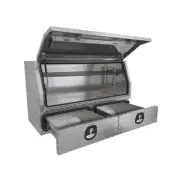 1400 x 600 x 820mm Checker Aluminium 2 Drawer Ute Tool Box Truck Trailer Toolbox