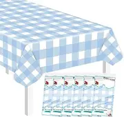6 Pack Light Blue and White Gingham Tablecloth 54 x108 Paper Table Cloths for Rectangle Tables Waterproof Disposable Buffalo Plaid Tablecover for Party Baby Shower Light Blue Checkered Tablecloth