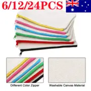 6/24 Canvas Pen Pencil Case Coin Pouch Blank DIY Make Up Zipper Bags Pockets