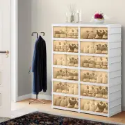 TAUS 6 Tiers-24 Pairs Shoe Storage Box Foldable Shoe Organizer w/Magnetic Doors