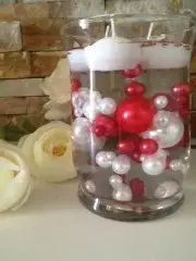 Floating Red white Pearls Centerpieces 80pcs No Hole Pearls