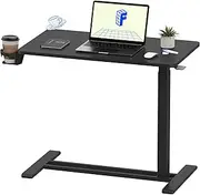 FLEXISPOT Medical Adjustable Overbed Bedside Table with Wheels Pneumatic Mobile Standing Desk Laptop Desk Rolling Computer Cart Movable Overbed Table Hospital Home Use 80×45 CM Black Large