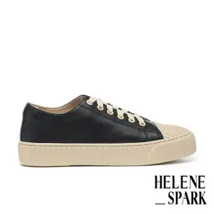 【HELENE_SPARK】日常全真皮綁帶奶油餅乾厚底休閒鞋(黑)